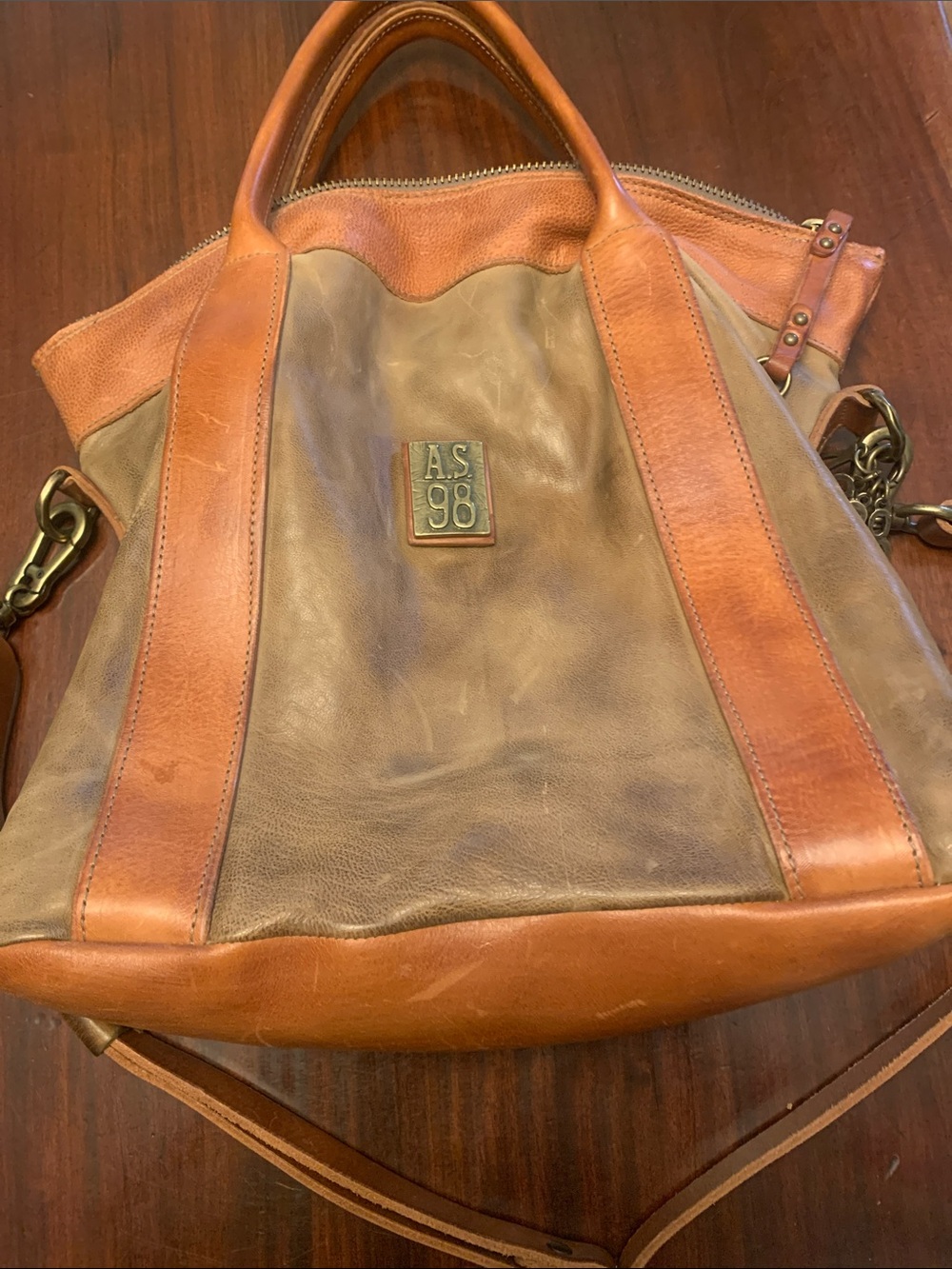 A.S.98 Two-Tone Brown Leather & Tan Trim Messenger